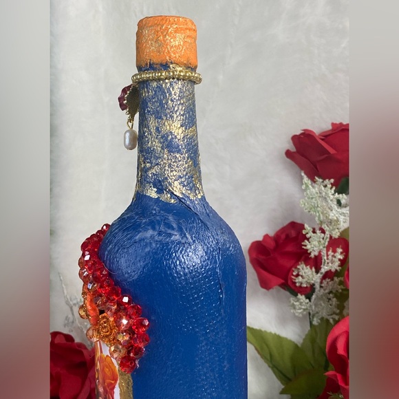 Hand Painted-Decoupaged Sugar Skull-Dia De Los Muertos-Day of the Dead Bottle - Picture 8 of 12